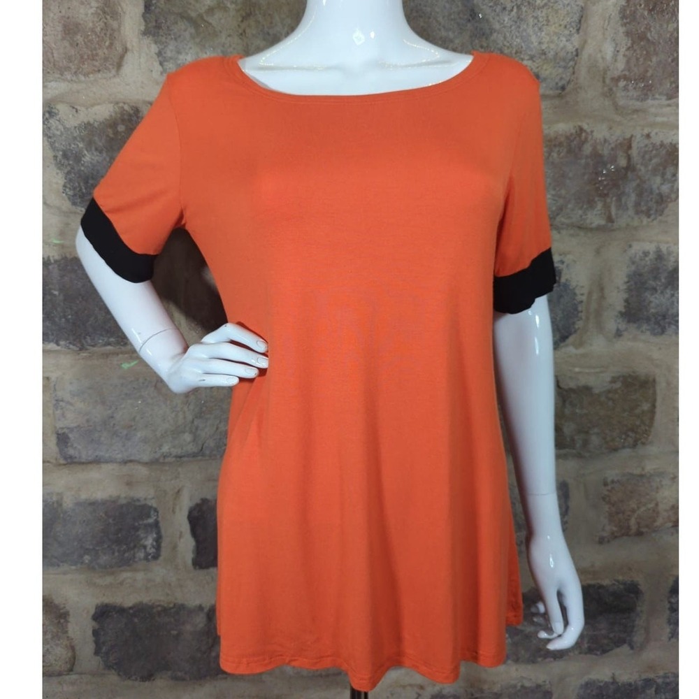 Sarin Mathews‎ Orange Black Trim Boat Neck Tunic Top Women's Size Medium